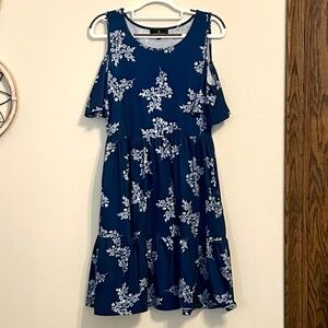 YATHON Women’s Cold Shoulder Navy Dress, Size Medium
